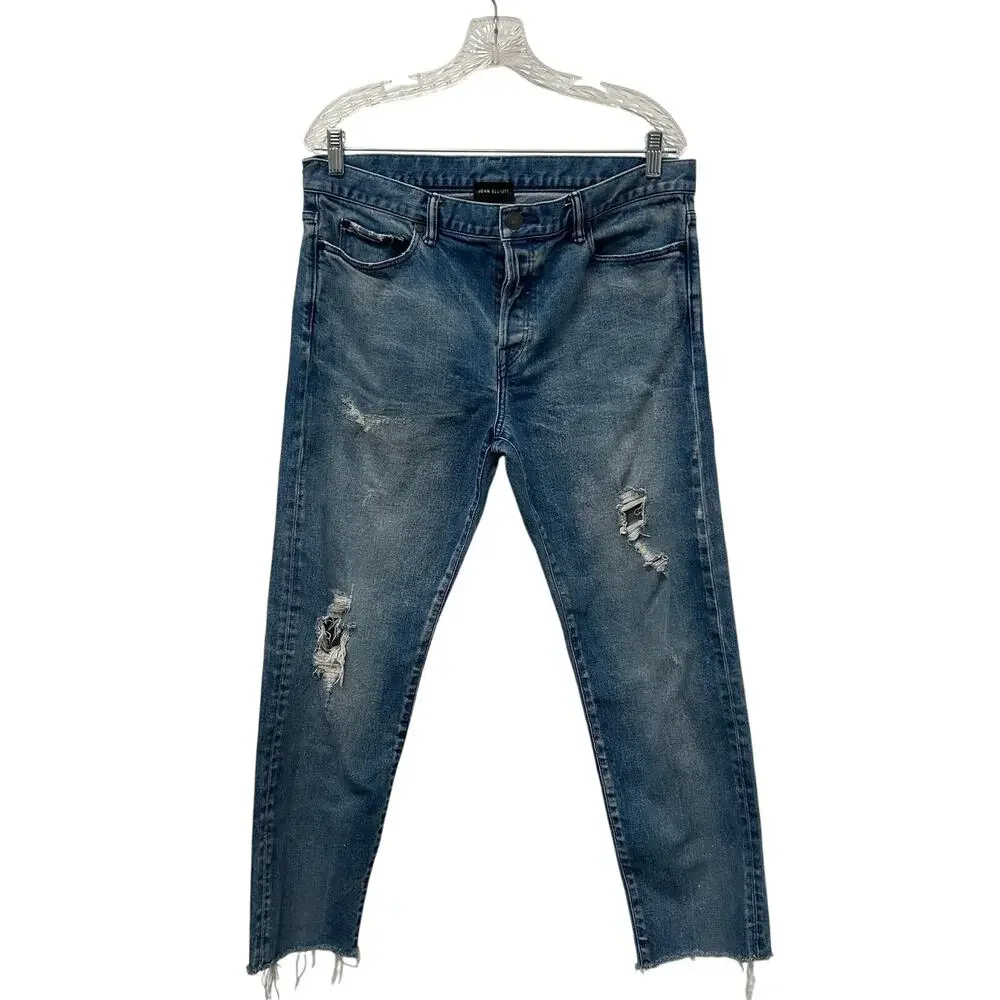 John Elliott Cast 2 Jeans Sz 33 Distressed Slim Denim Indie Streetwear Edgy Luxe